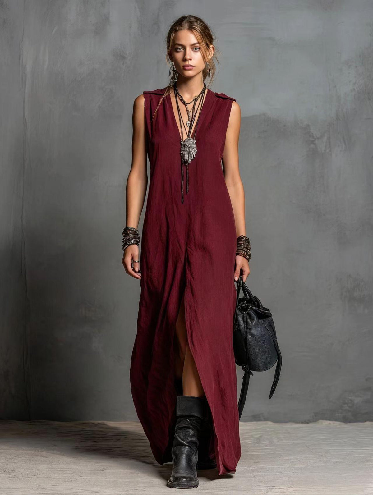 Robe Longue en Lin Élégance Minimaliste