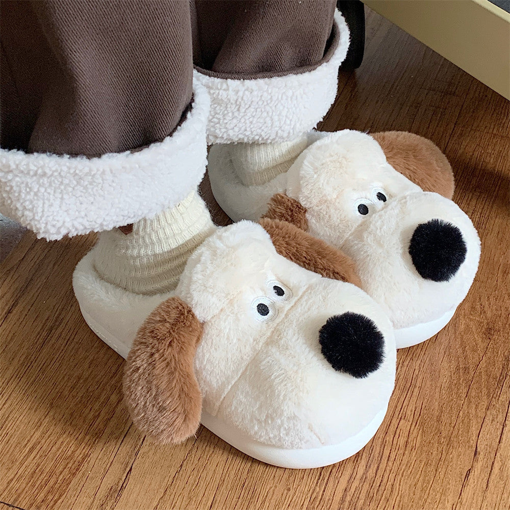 Chaussons en coton pour femme avec embout peluche chien