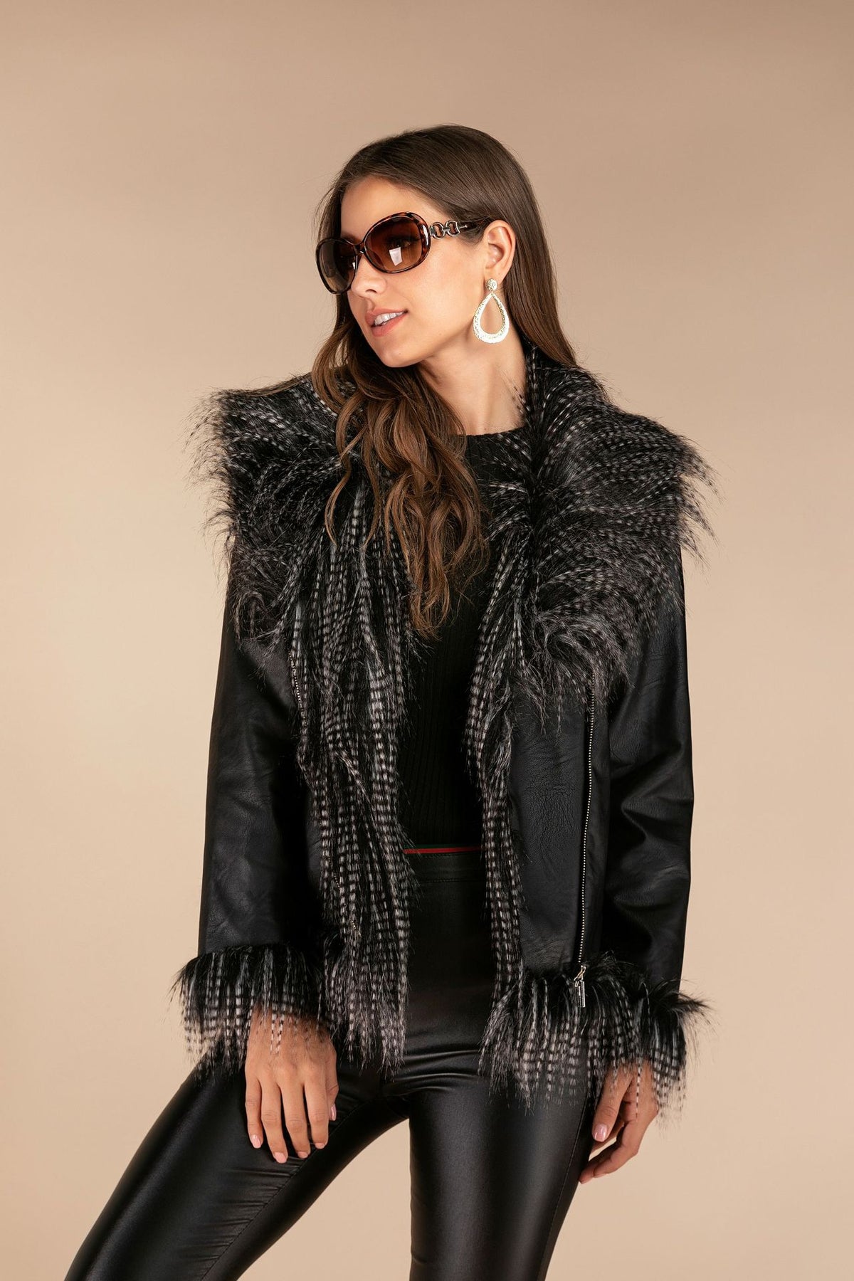 Perlinia Veste en Cuir & Fourrure