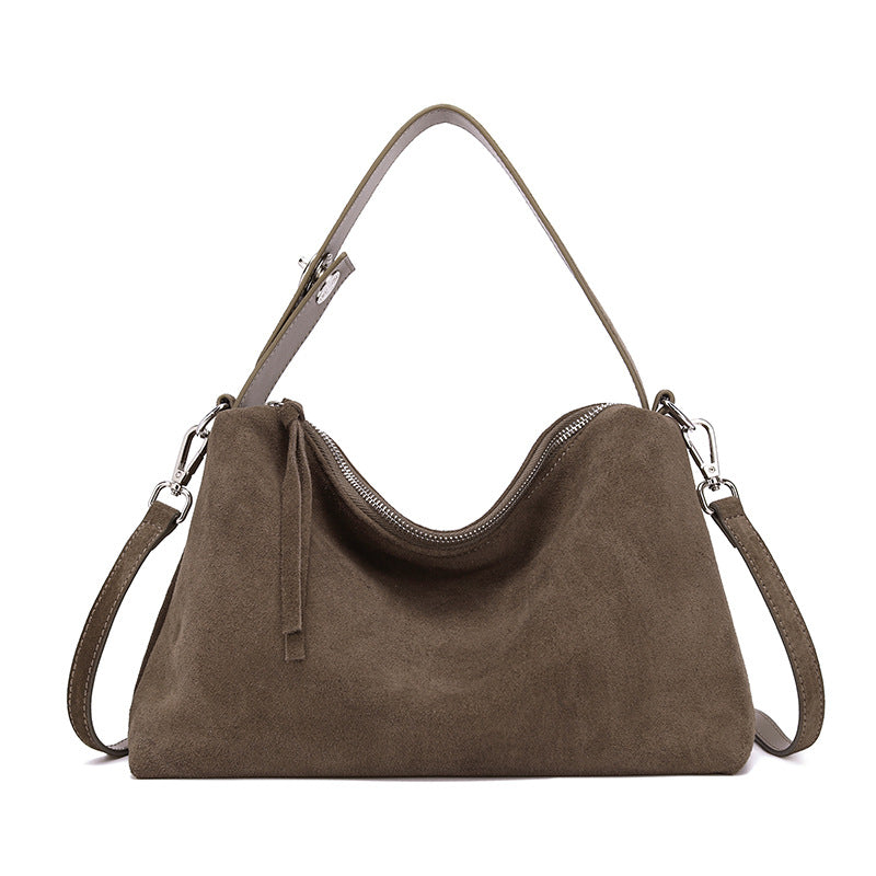 Sac cabas bandoulière en cuir suédé véritable