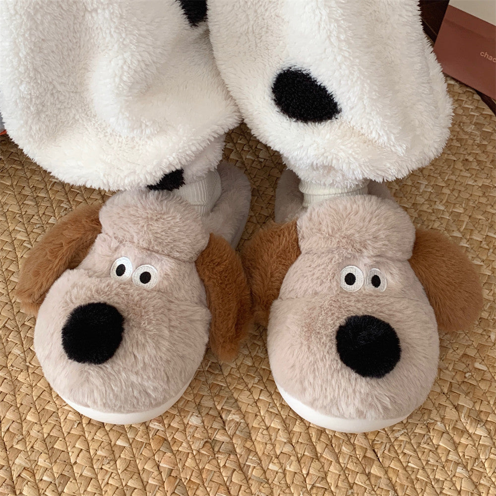 Chaussons en coton pour femme avec embout peluche chien