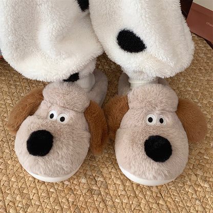 Chaussons en coton pour femme avec embout peluche chien