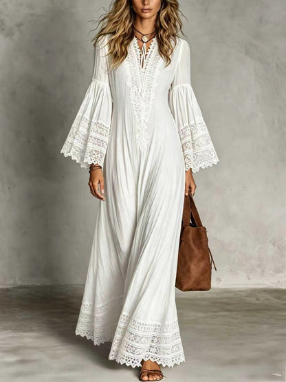 Robe Éléonore – Dentelle Bohème & Coupe Longue
