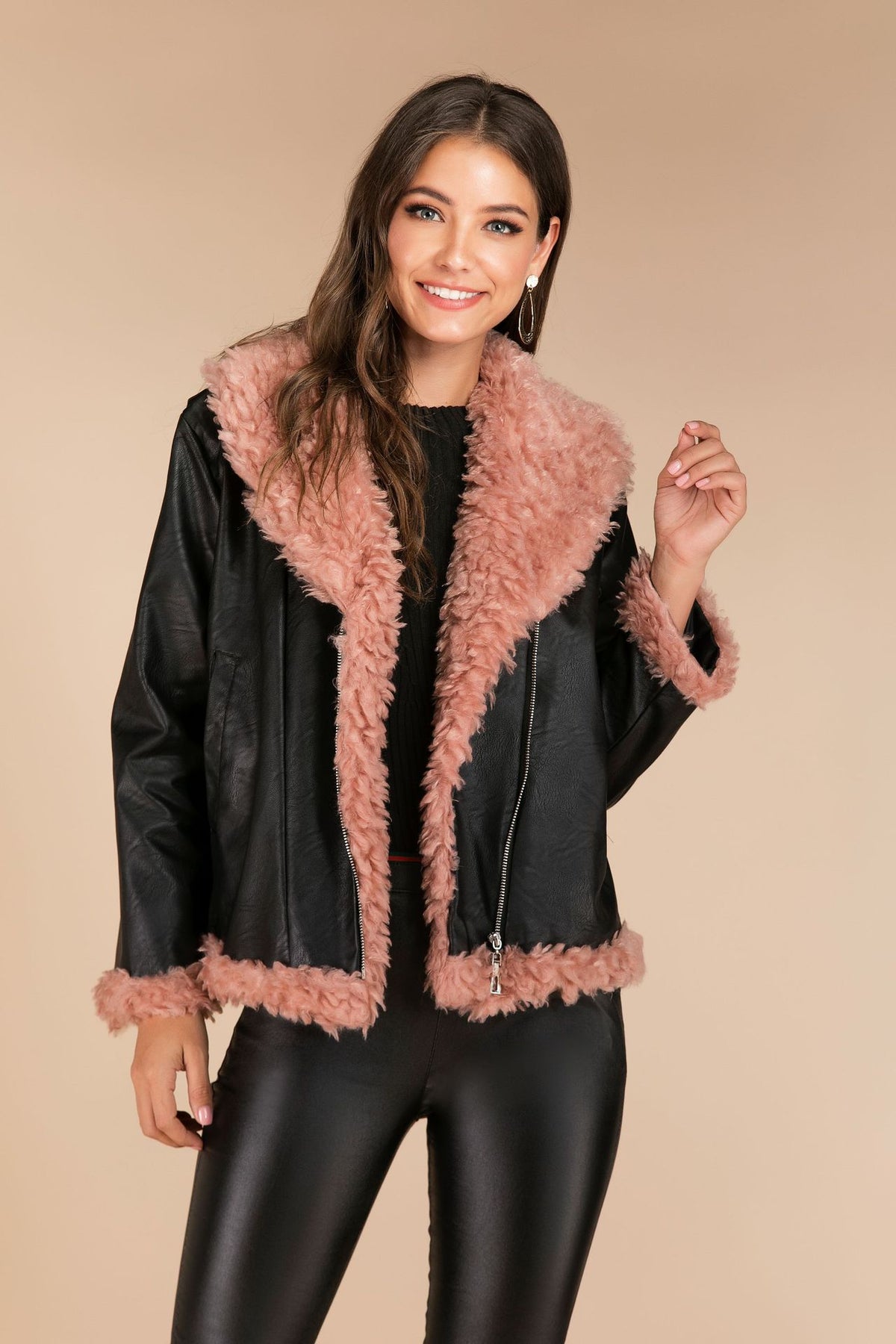 Perlinia Veste en Cuir & Fourrure
