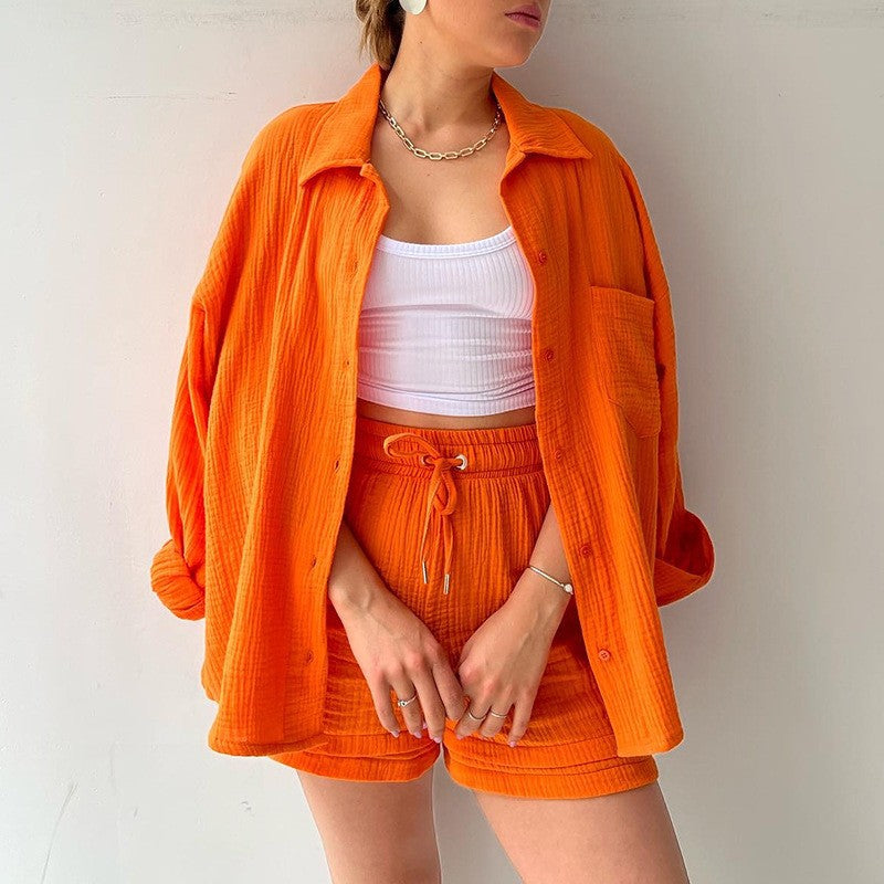 Ensemble chemise à boutonnage et short à cordon ivoire