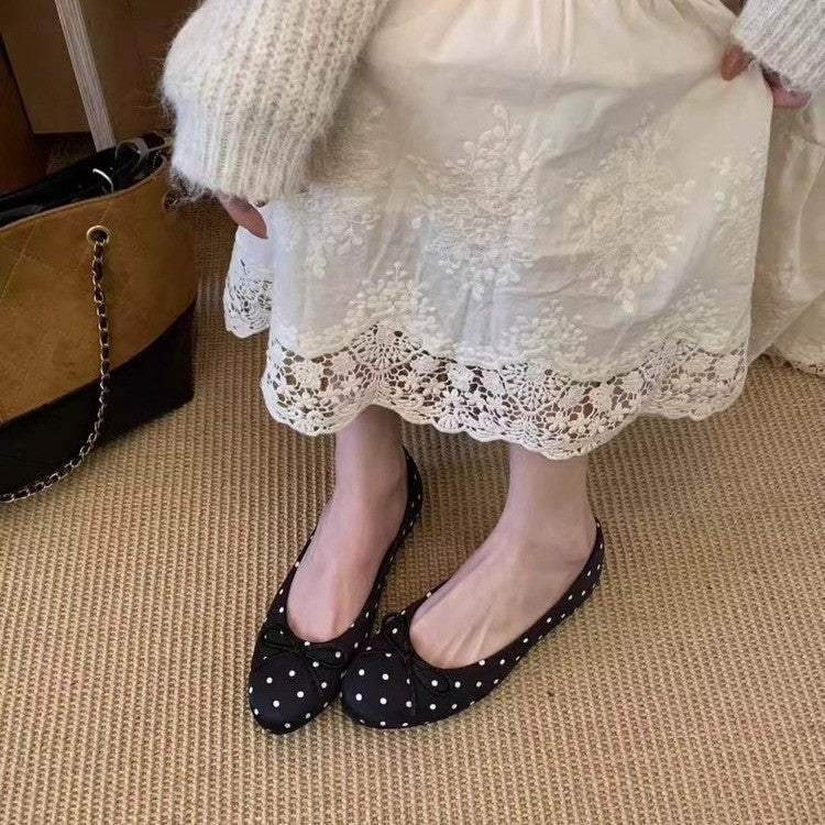 Ballerines Femme Mary Jane à Nœud Pois – Talon Caché