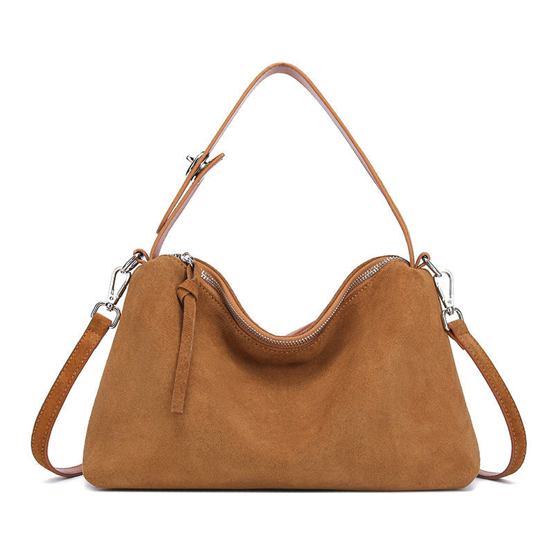 Sac cabas bandoulière en cuir suédé véritable