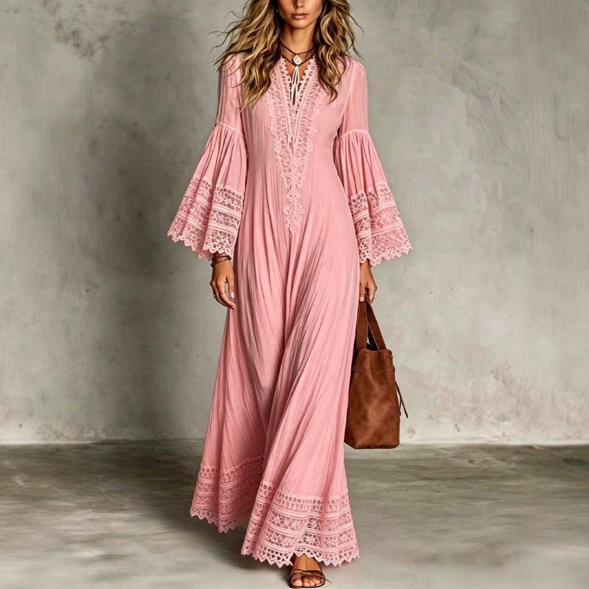 Robe Éléonore – Dentelle Bohème & Coupe Longue