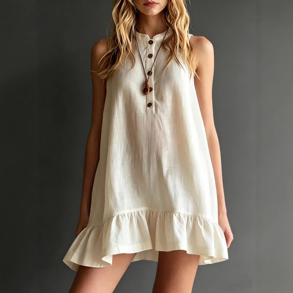 Robe Sans Manches à Volants Élégance Naturelle
