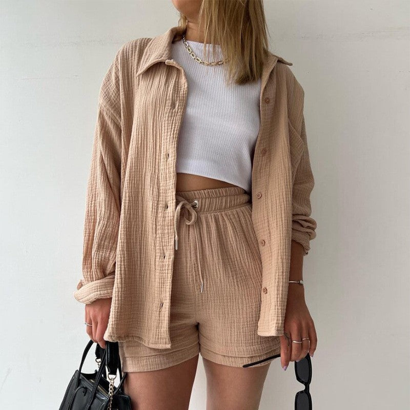 Ensemble chemise à boutonnage et short à cordon ivoire