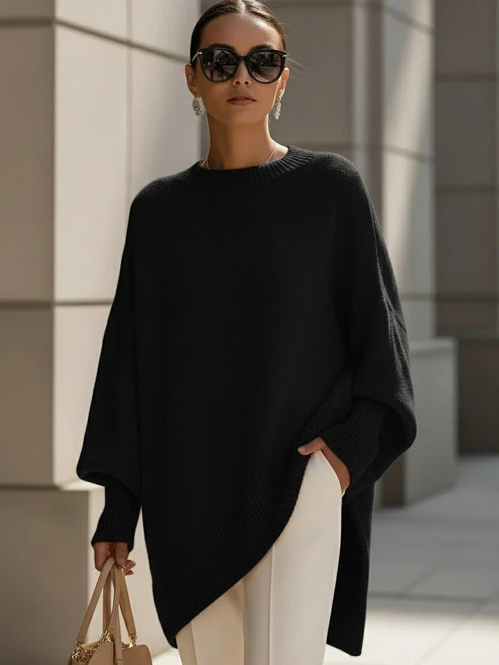 Pull oversize à col rond et manches chauve-souris