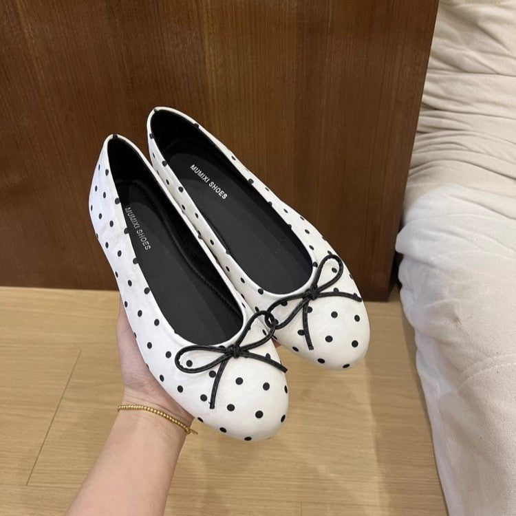 Ballerines Femme Mary Jane à Nœud Pois – Talon Caché