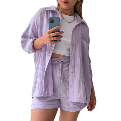 Ensemble chemise à boutonnage et short à cordon ivoire