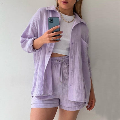 Ensemble chemise à boutonnage et short à cordon ivoire