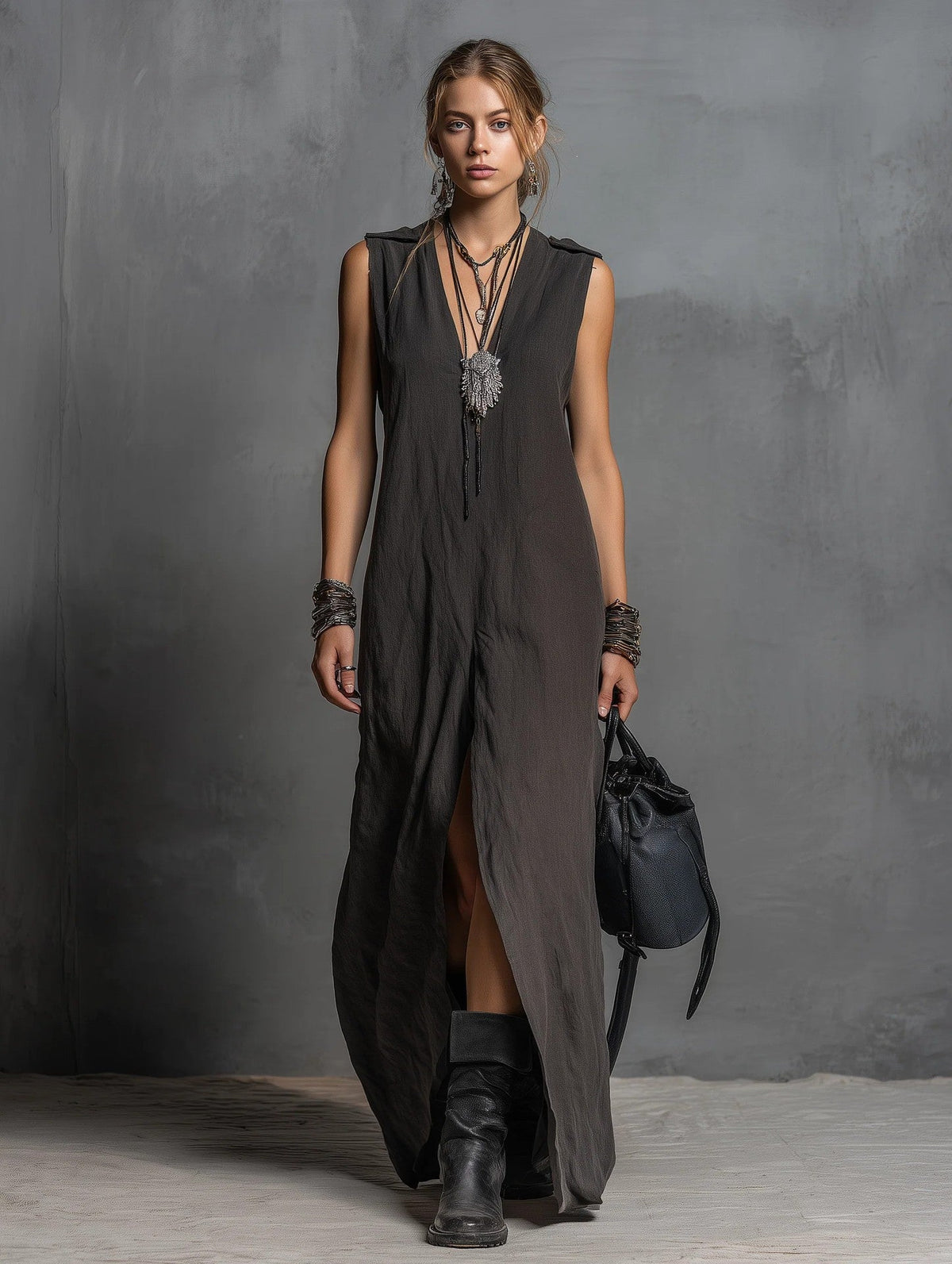 Robe Longue en Lin Élégance Minimaliste