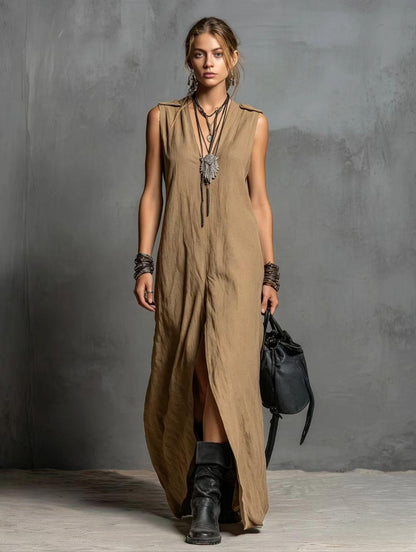 Robe Longue en Lin Élégance Minimaliste