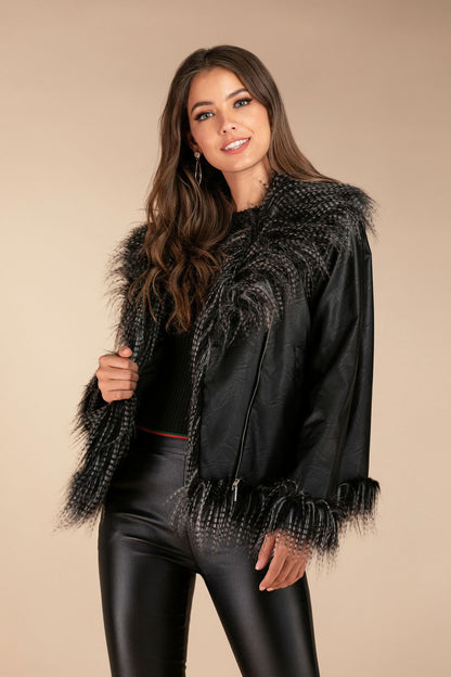 Perlinia Veste en Cuir & Fourrure