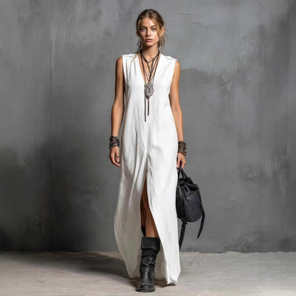 Robe Longue en Lin Élégance Minimaliste