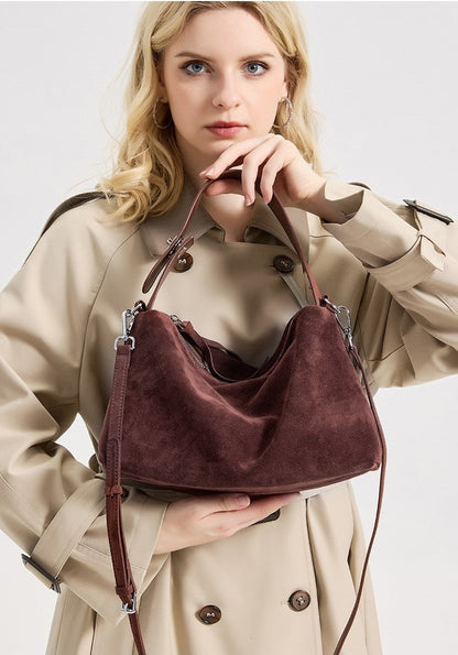 Sac cabas bandoulière en cuir suédé véritable