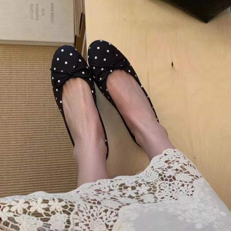 Ballerines Femme Mary Jane à Nœud Pois – Talon Caché