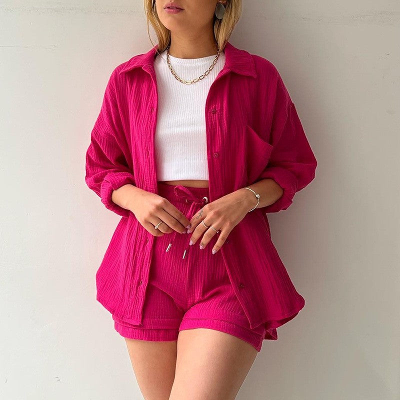 Ensemble chemise à boutonnage et short à cordon ivoire