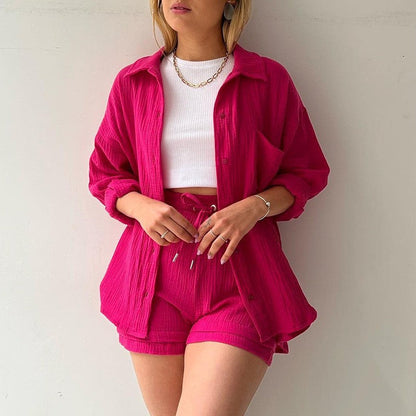 Ensemble chemise à boutonnage et short à cordon ivoire