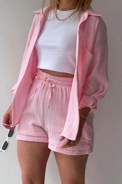 Ensemble chemise à boutonnage et short à cordon ivoire