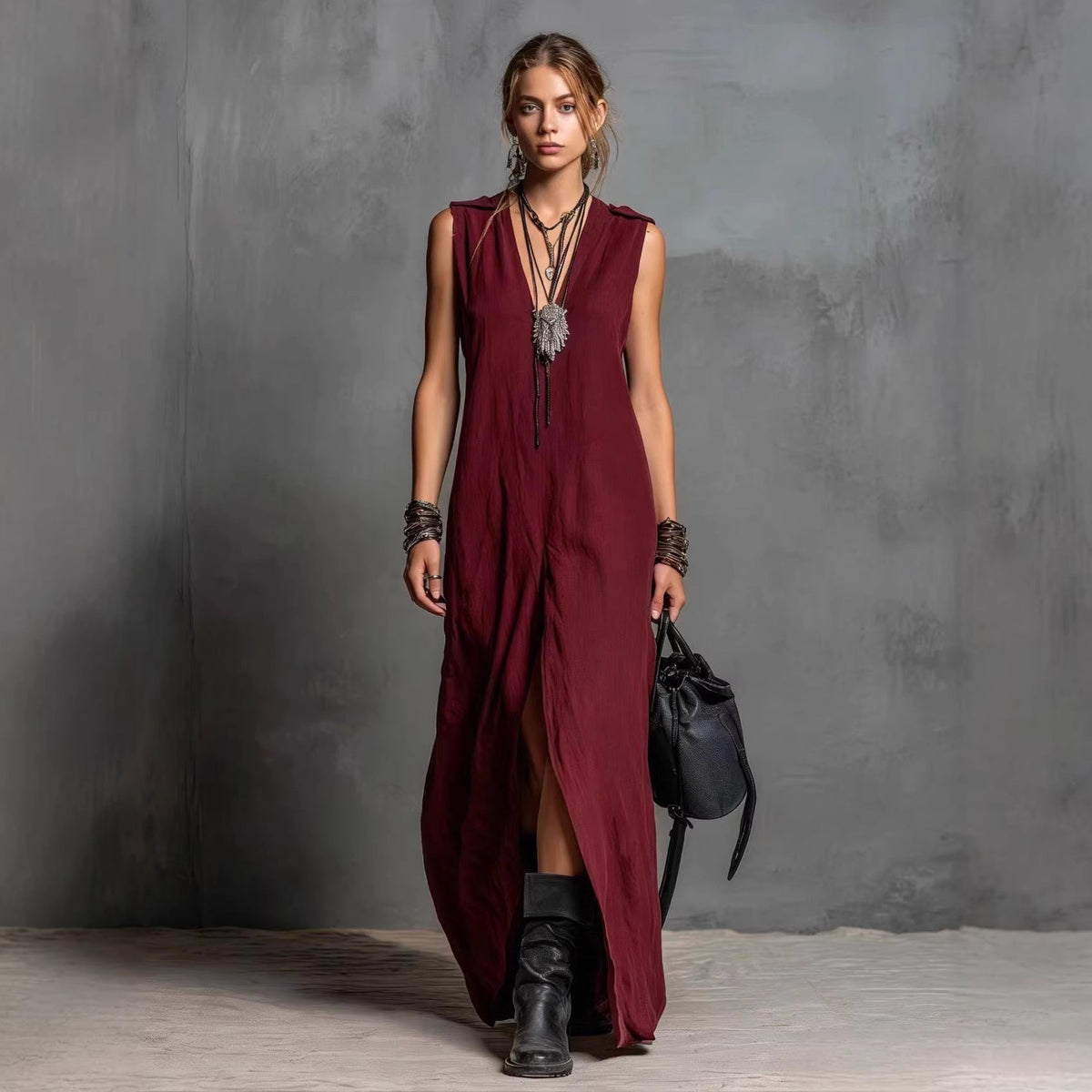 Robe Longue en Lin Élégance Minimaliste