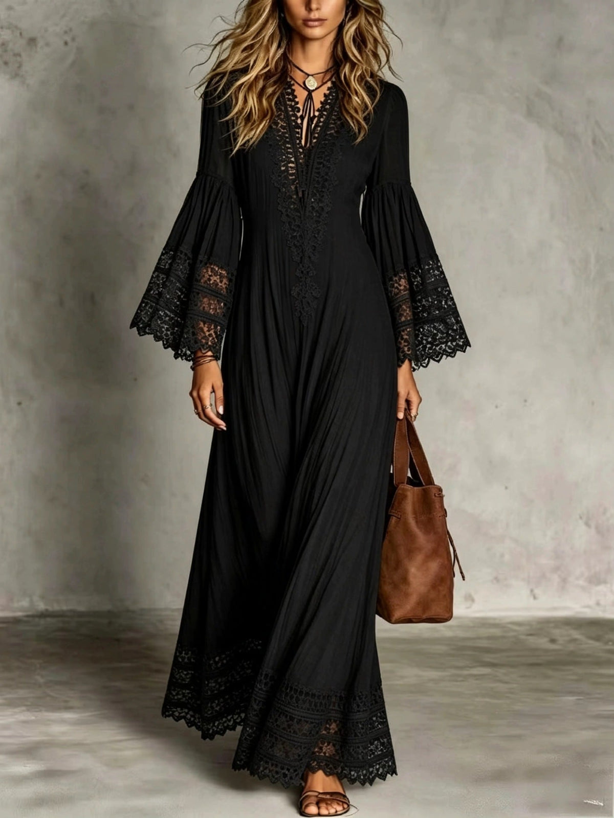 Robe Éléonore – Dentelle Bohème & Coupe Longue