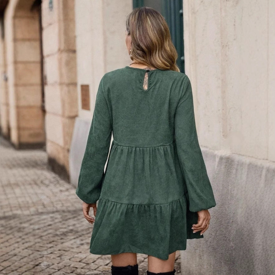 Mini robe green a manches lanternes