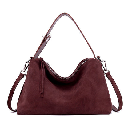 Sac cabas bandoulière en cuir suédé véritable