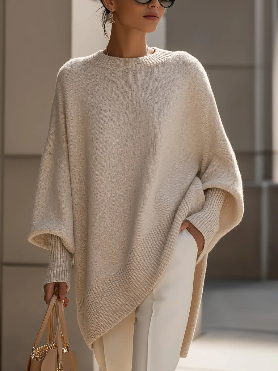 Pull oversize à col rond et manches chauve-souris