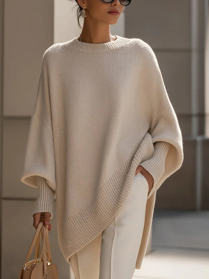 Pull oversize à col rond et manches chauve-souris