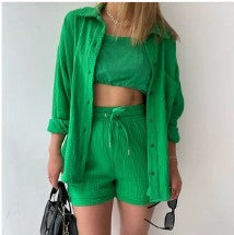 Ensemble chemise à boutonnage et short à cordon ivoire