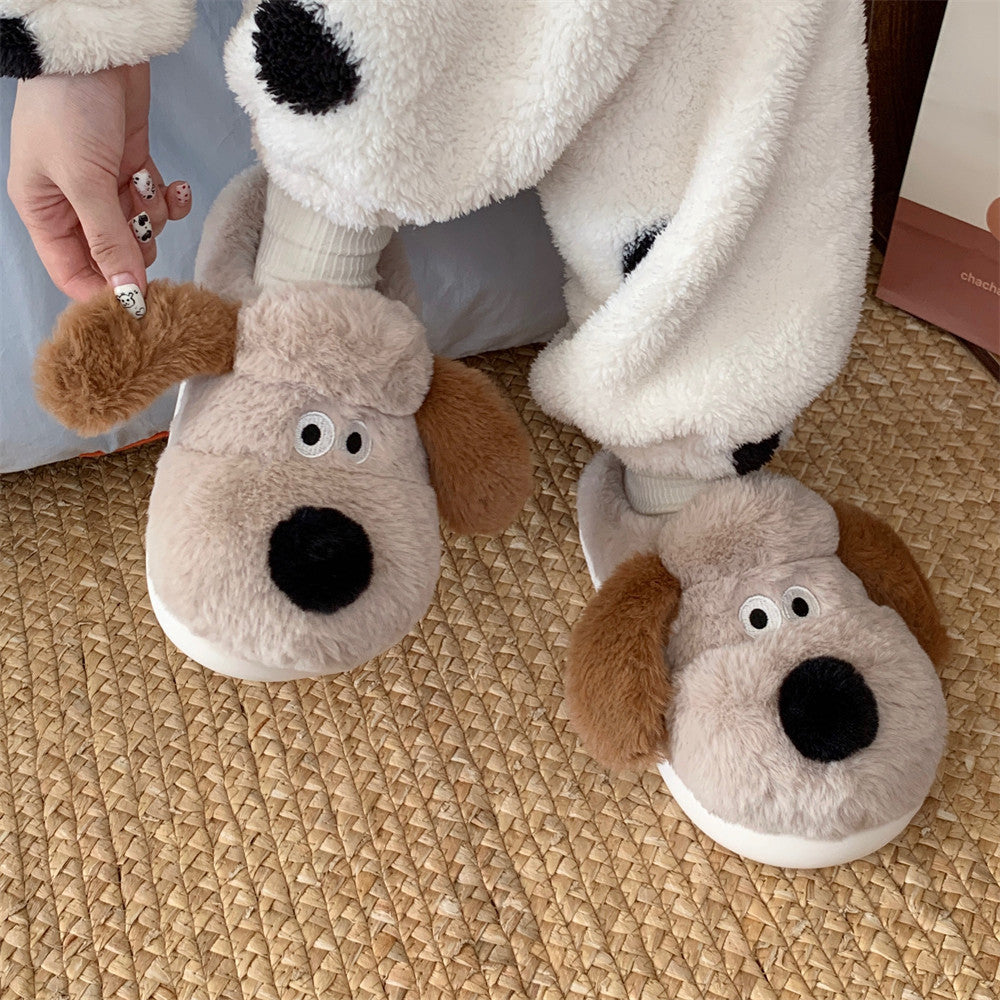 Chaussons en coton pour femme avec embout peluche chien