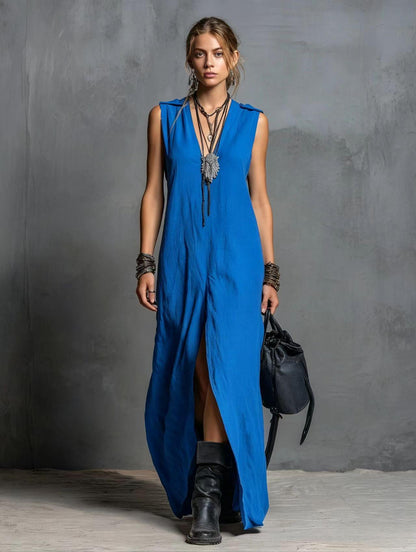 Robe Longue en Lin Élégance Minimaliste
