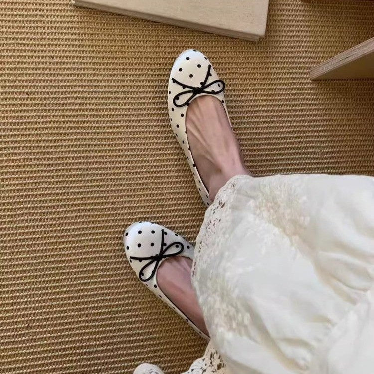 Ballerines Femme Mary Jane à Nœud Pois – Talon Caché