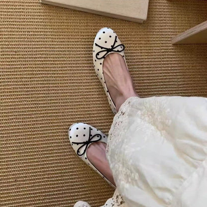 Ballerines Femme Mary Jane à Nœud Pois – Talon Caché
