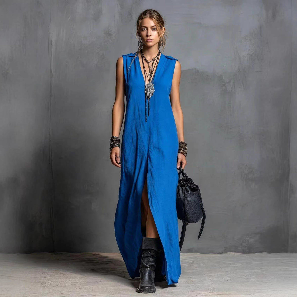 Robe Longue en Lin Élégance Minimaliste