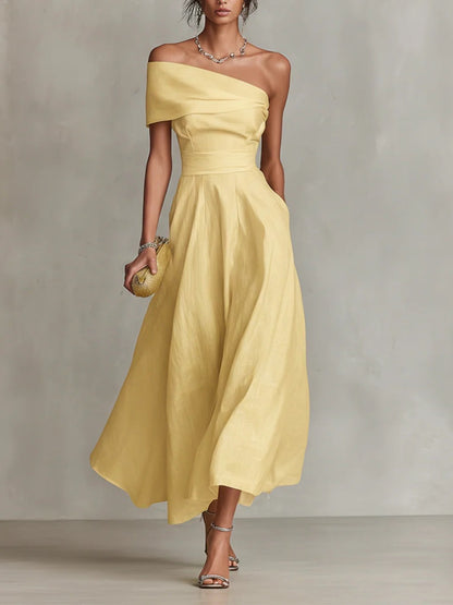 Robe Maxi Une Épaule Élégance Solaire