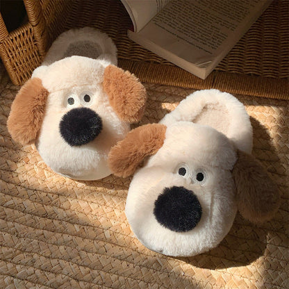 Chaussons en coton pour femme avec embout peluche chien