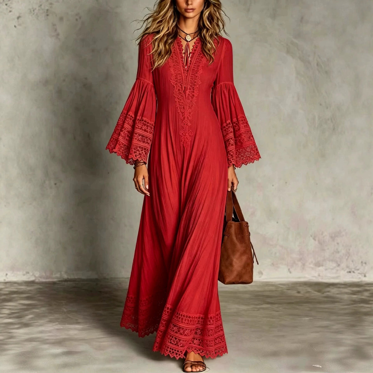 Robe Éléonore – Dentelle Bohème & Coupe Longue
