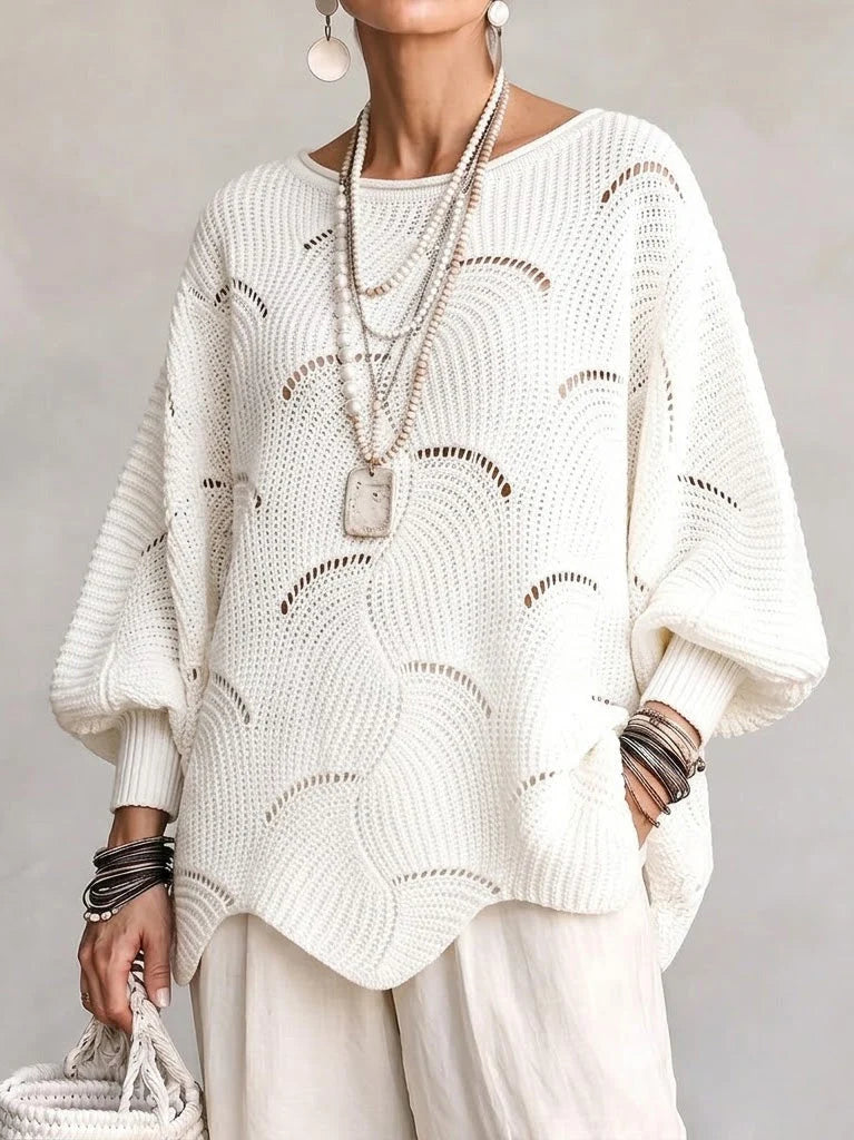 Pull Élise en Maille Ajourée à Motif de Vagues.