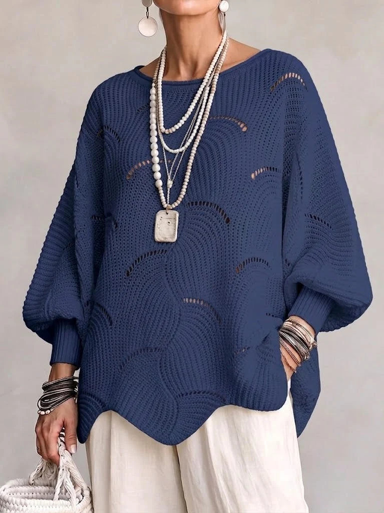 Pull Élise en Maille Ajourée à Motif de Vagues.
