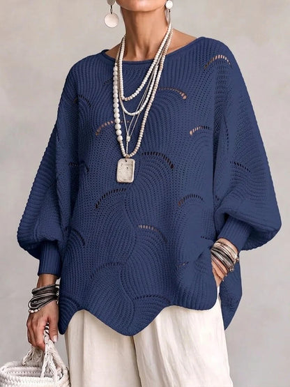 Pull Élise en Maille Ajourée à Motif de Vagues.