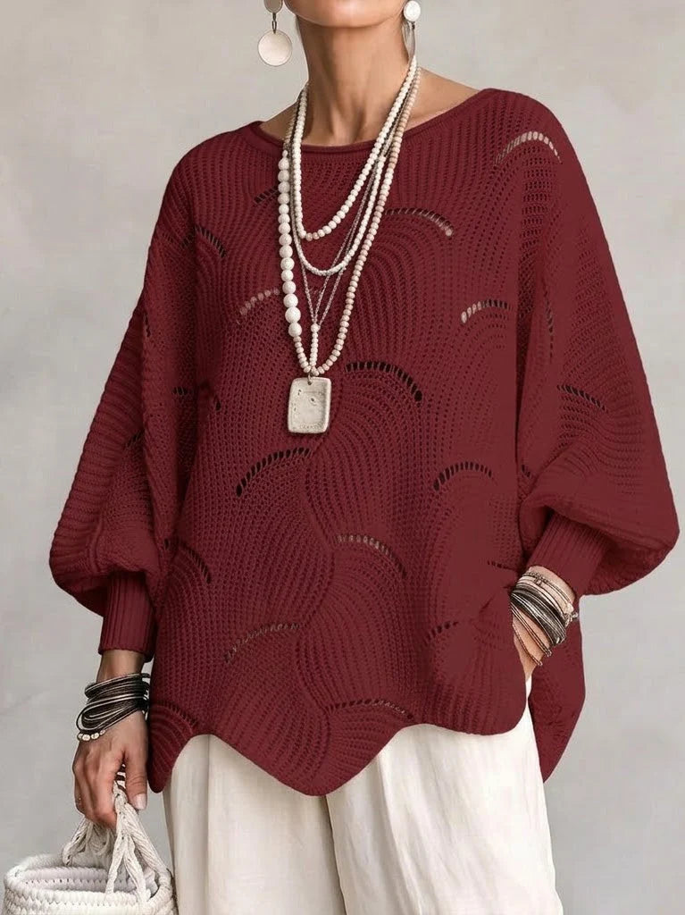 Pull Élise en Maille Ajourée à Motif de Vagues.