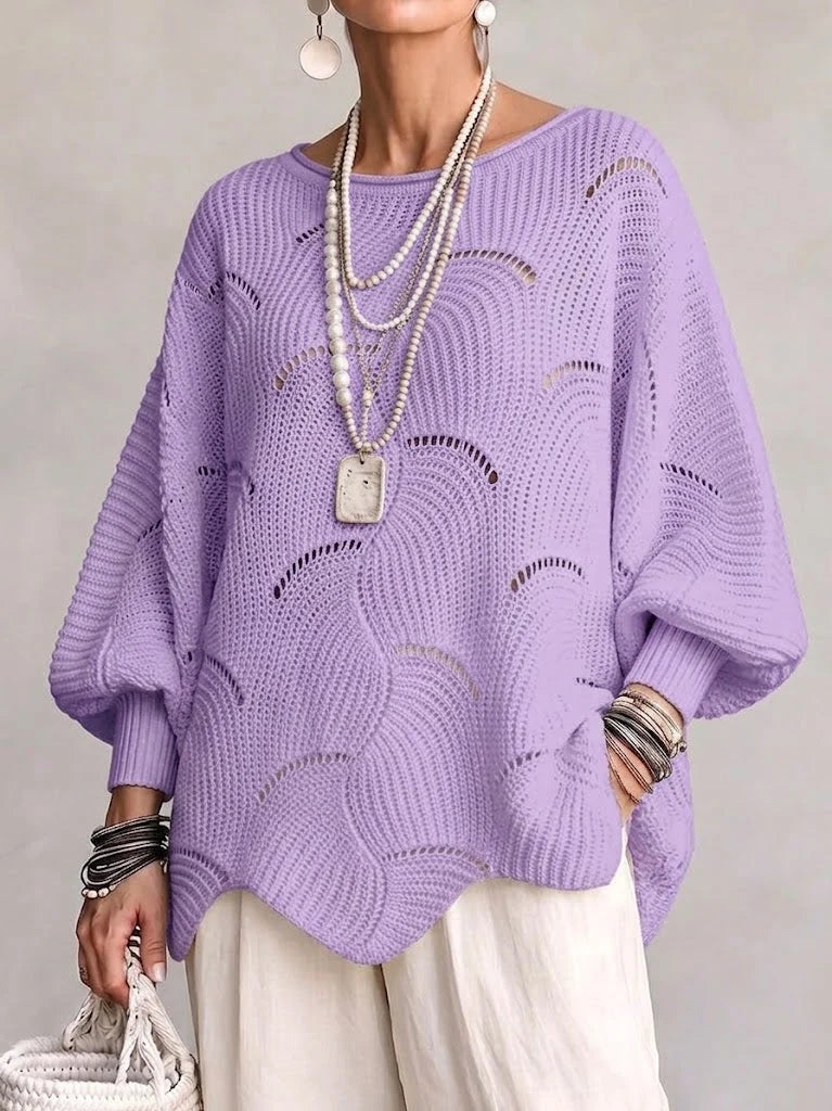 Pull Élise en Maille Ajourée à Motif de Vagues.