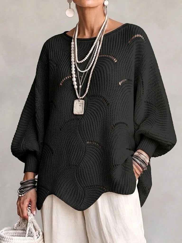 Pull Élise en Maille Ajourée à Motif de Vagues.