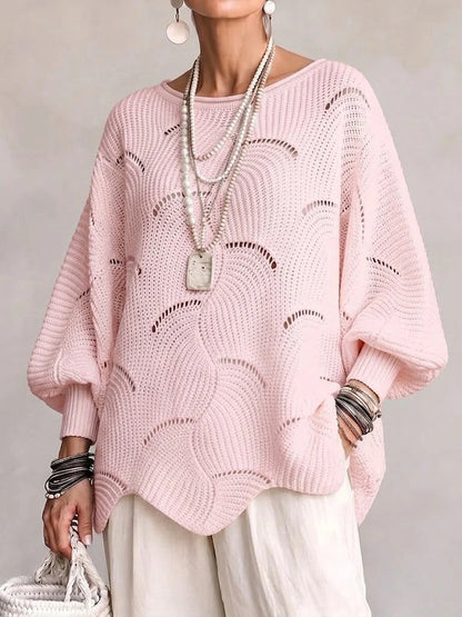 Pull Élise en Maille Ajourée à Motif de Vagues.