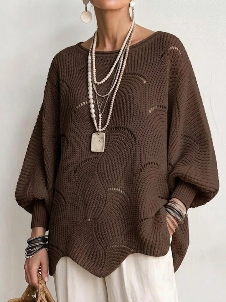 Pull Élise en Maille Ajourée à Motif de Vagues.